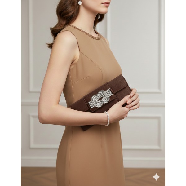 Evening Bag - Satin w/ Rhinestone Knot Accent Charm- BG-90790BR